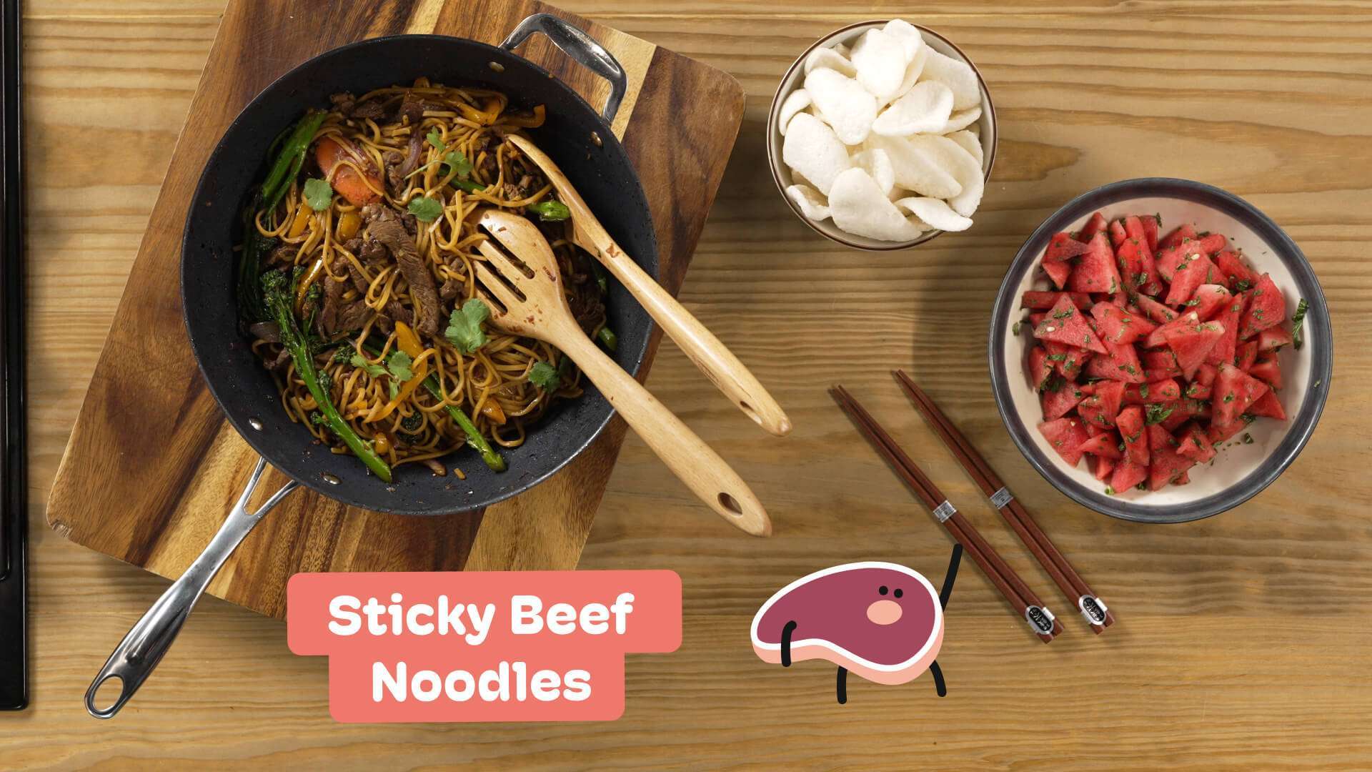 Sticky beef noodles Cooking class for children